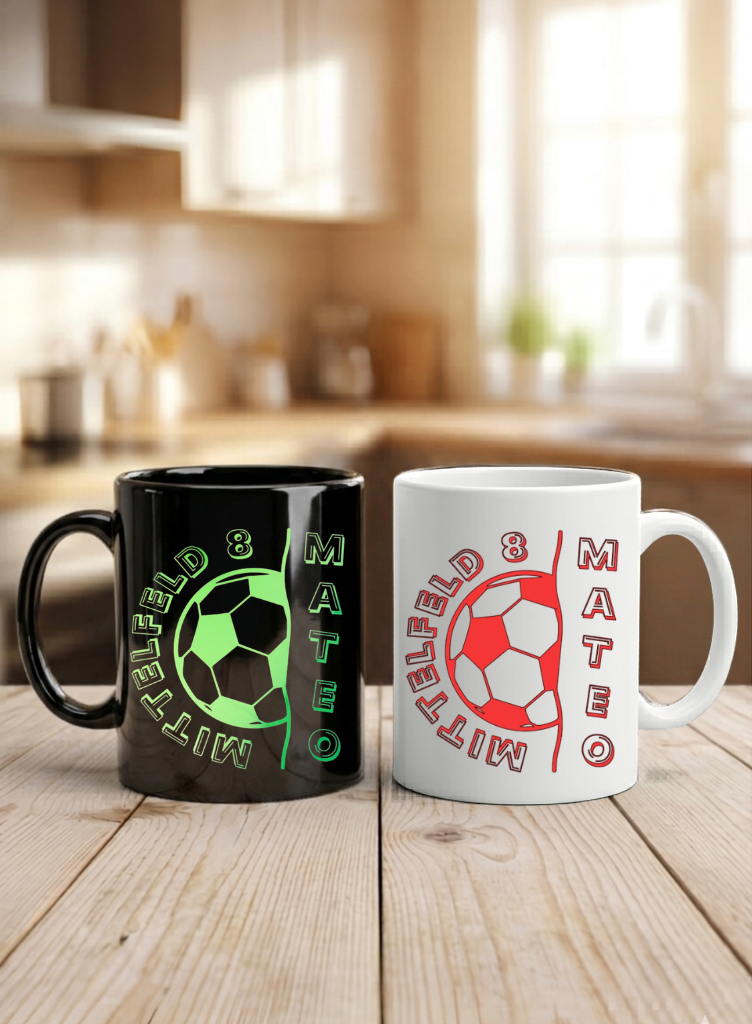 Personalisiertes Fussball Tasse Geschenk Name Rückennummer Nummer