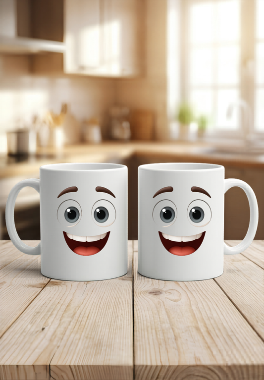 Stimmungstasse Emoji personalisiert, Gefühlstasse Kinder Keramik, Lustige Büro Tasse Emotionen, Kaffeetasse Gesicht weiß 6 Motive