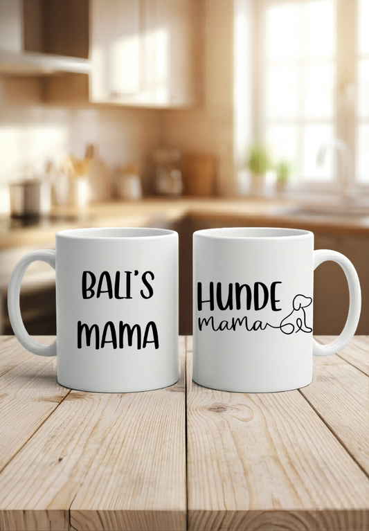 Personalisierte Tasse Hundemama mit Namen | Geschenk für Hundebesitzer & Hundeliebhaber | Kaffeetasse Hunderasse Outline minimalistisch