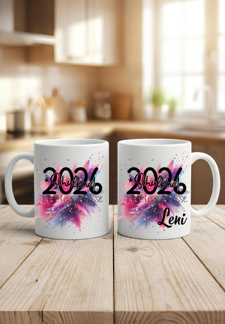 Personalisierte Tasse Schulkind 2026, Geschenkidee Einschulung Junge Mädchen, Becher mit Namen Schultüte, Kita Abschied Keramik