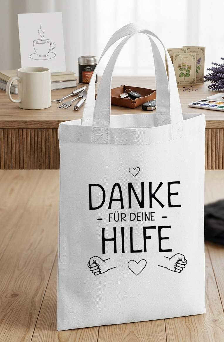 Kleine Geschenktasche Baumwolle, Mini Jutebeutel Danke sagen, Mitbringsel Verpackung Kleinigkeit für dich, Stoffbeutel Gastgeschenk weiß