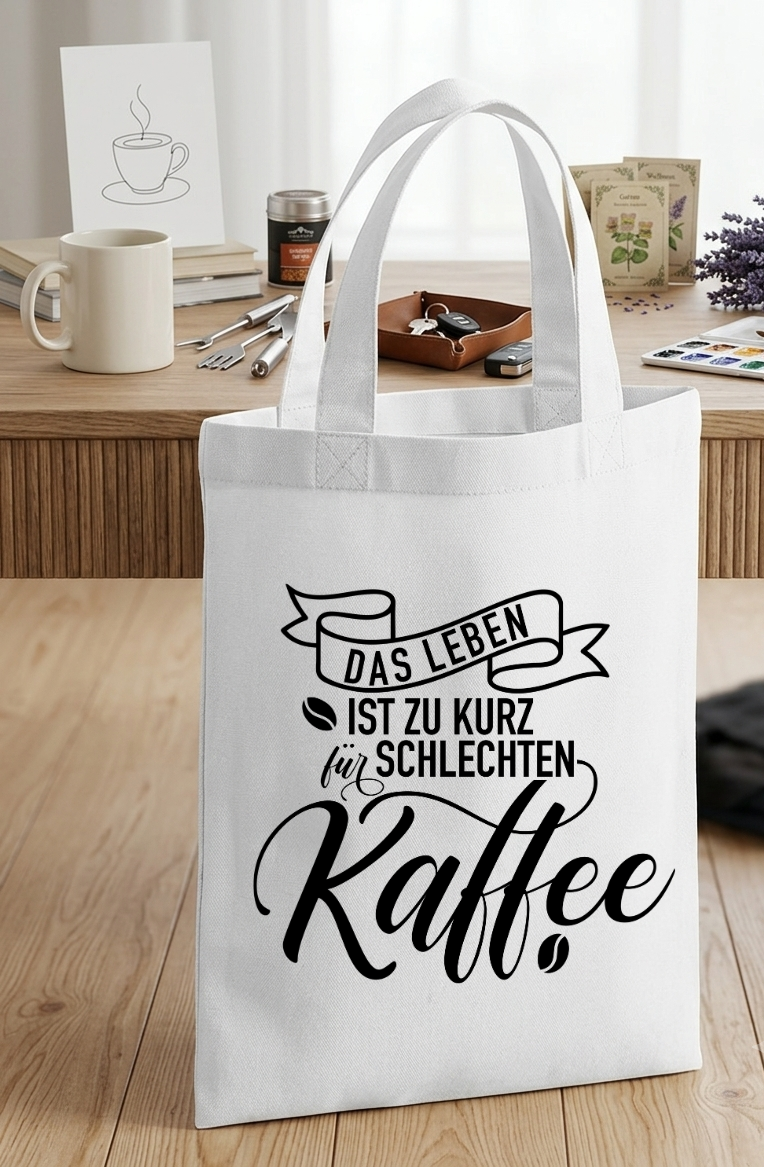 Kleine Geschenktasche Kaffee, Mini Baumwolltasche lustig, Mitbringsel Kaffeeliebhaber, Kaffeegeschenk Beutel Stoff