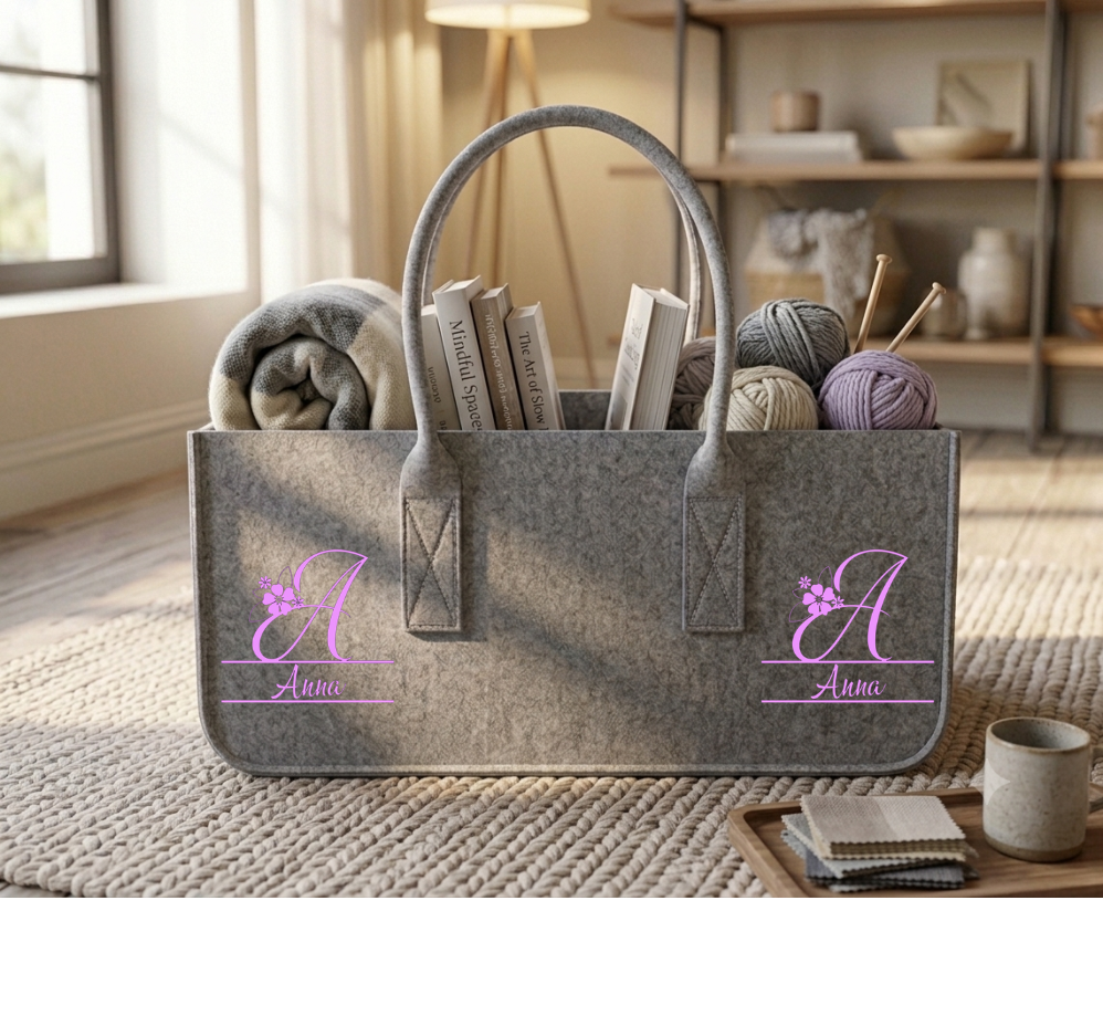 Filztasche personalisiert Name Buchstabe, Einkaufskorb Buchstabe A-Z Namen, Einkaufskorb groß mit Henkel, Aufbewahrungstasche Monogramm