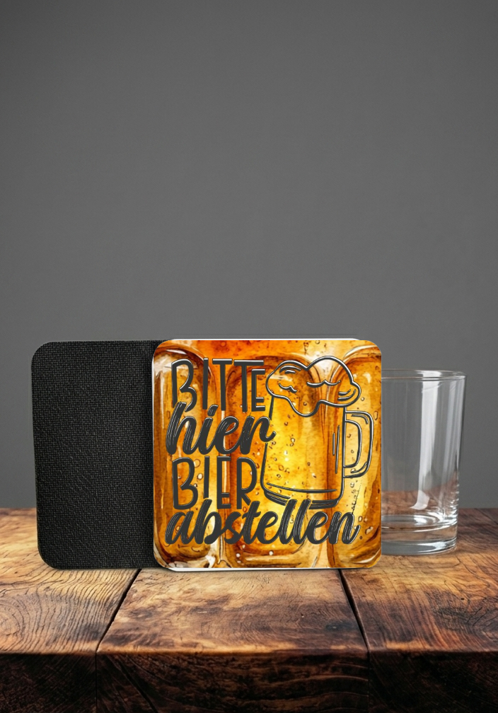 Bier Untersetzer rutschfest, Geschenk für Papa, Männerabend Deko, Glasuntersetzer Schrift weiß schwarz, Hausbar Zubehör, Bierdeckel