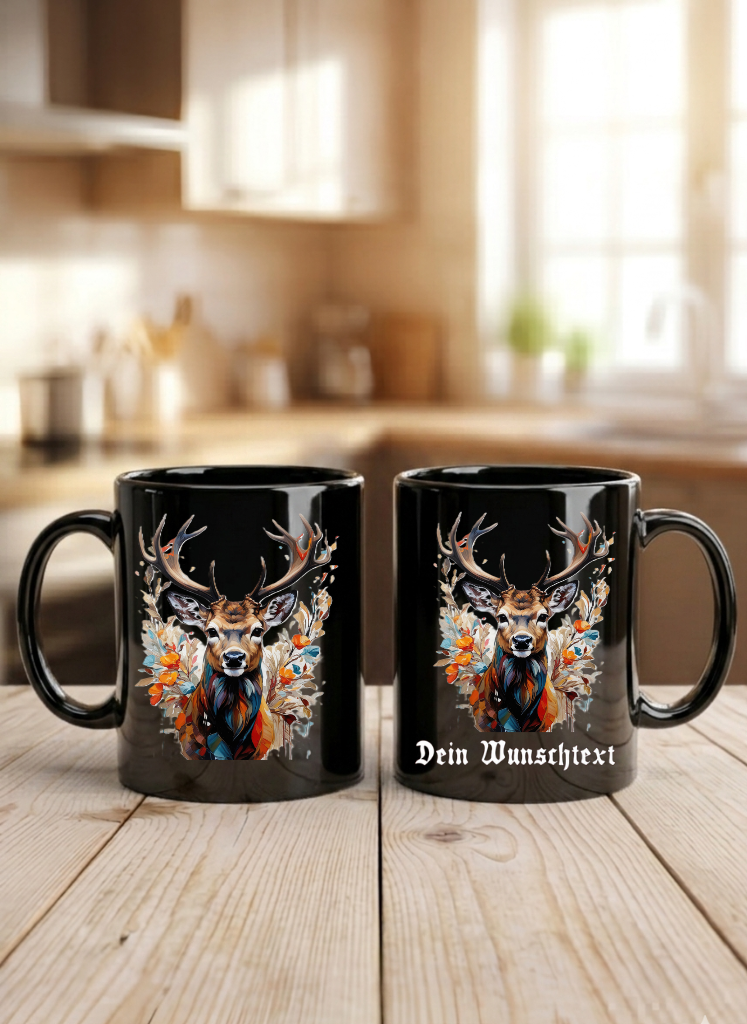 Tasse Hirsch Personalisiert Name Jagd Revier Geschenk Jäger Natur Kaffeetasse