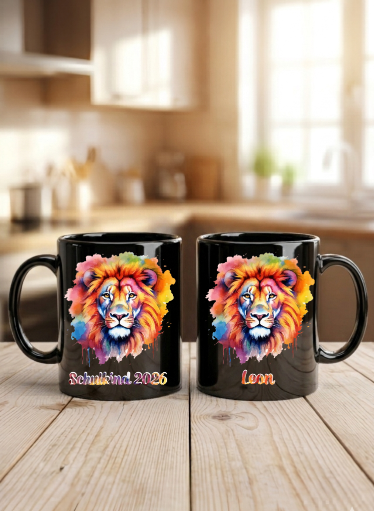 Tasse Schulkind Löwe Personalisiert Einschulung Geschenk Name Bunt 2026