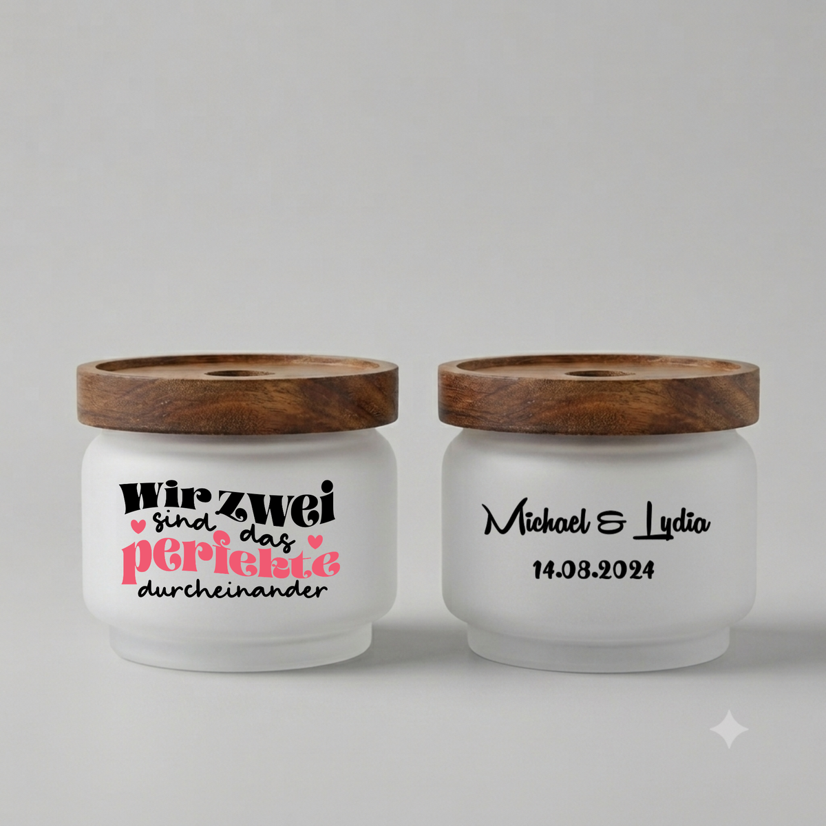 Aufbewahrungsdose Glas personalisiert Pärchen Geschenk Hochzeit Jahrestag Vorratsglas Holzdeckel Wir zwei sind das perfekte durcheinander
