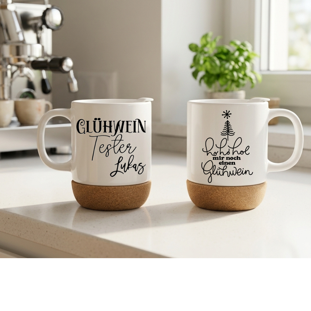 Glühwein Tasse personalisiert mit Name Kork Becher Hol mir noch einen Glühwein Lustige Weihnachtstasse Glühweintester Geschenk Weihnachten