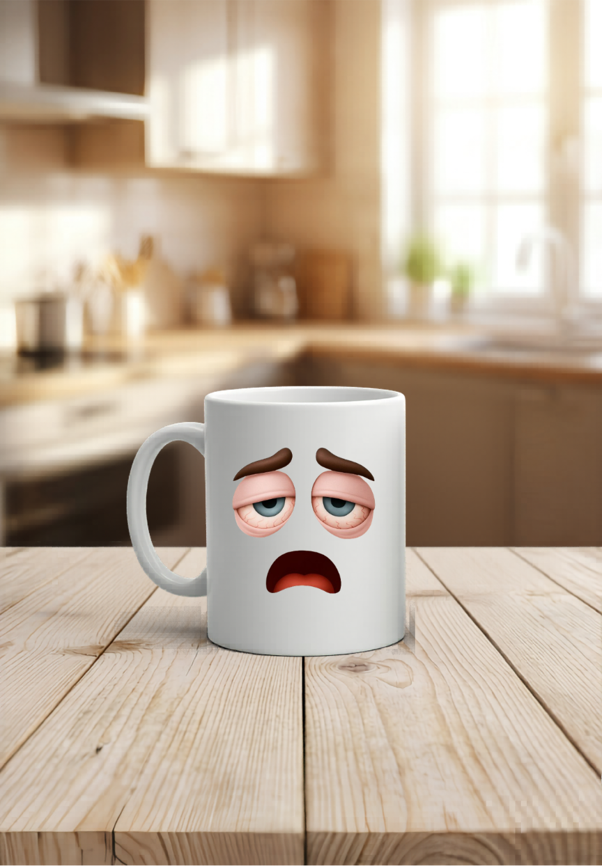 Stimmungstasse Emoji personalisiert, Gefühlstasse Kinder Keramik, Lustige Büro Tasse Emotionen, Kaffeetasse Gesicht weiß 6 Motive