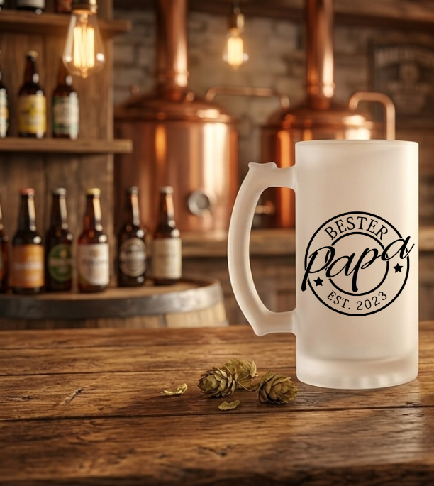 Bierglas Bester Papa personalisiert mit Jahr Bierkrug satiniert Geschenk Vatertag Geburtstag Papa Geschenkidee Bierseidel EST Wunschjahr