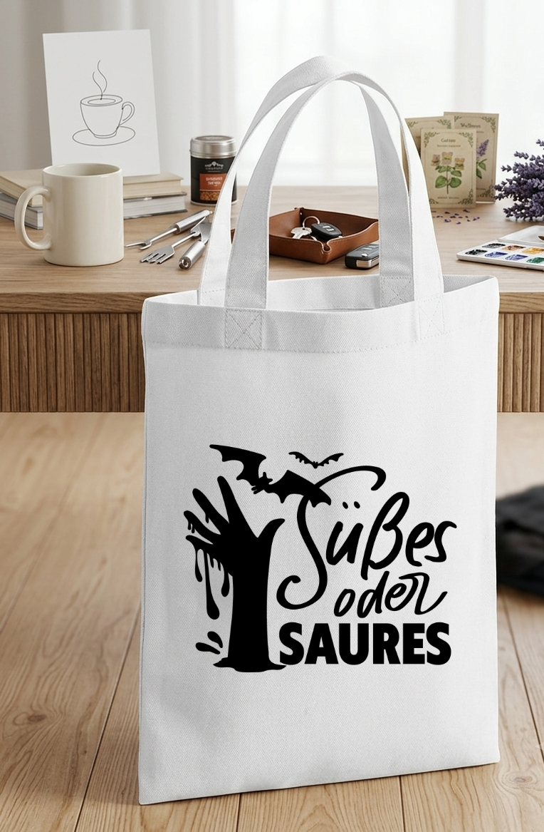 Mini Halloween Tasche für Kinder, Kleiner Süßigkeiten Beutel, Jutebeutel weiß Mini, Süßes oder Saures Beutel klein
