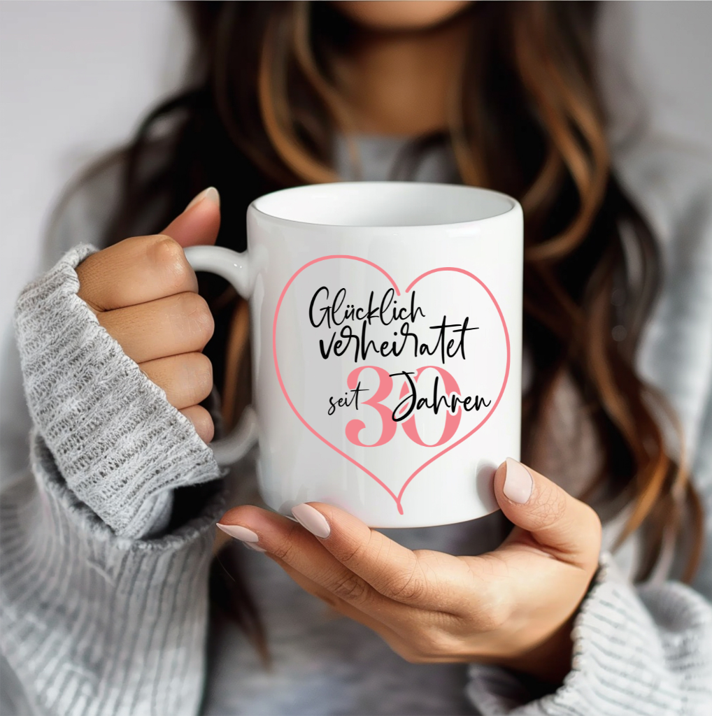 Tasse Glücklich verheiratet, Hochzeitstag Geschenk, Kaffeetasse Jahrestag Silberne Goldene Hochzeit, Personalisiert Name Datum