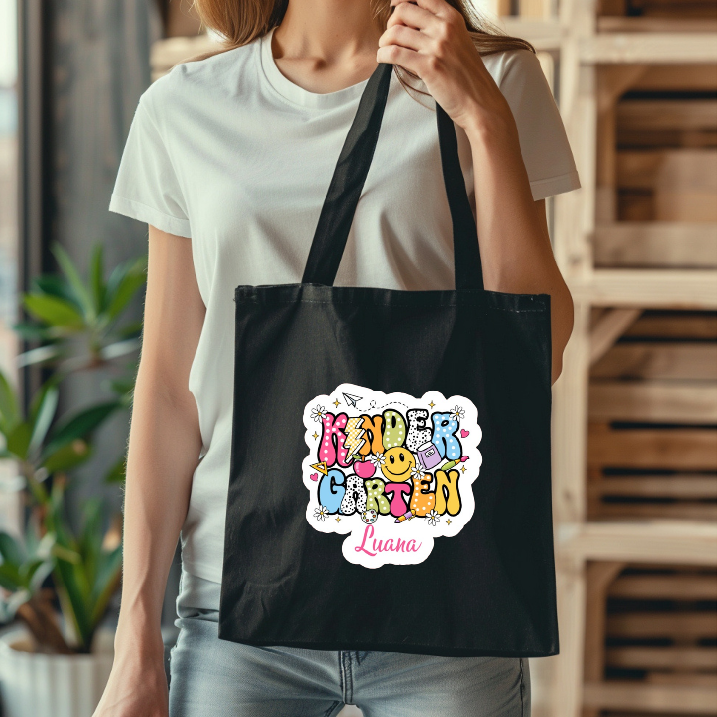 Kindergartentasche personalisiert Name, Stoffbeutel Kindergarten Motiv, Jutebeutel Kita Baumwolltasche, Geschenk Kindergartenstart, Kita