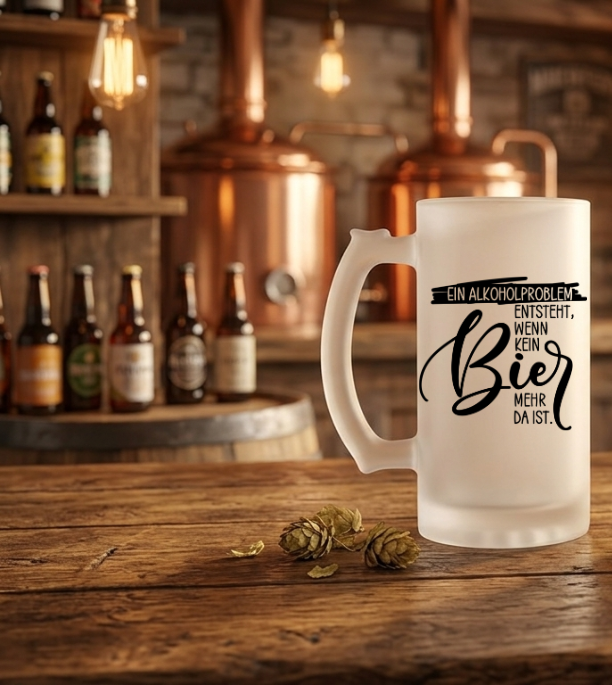 Bierkrug Glas satiniert, Nachschenken statt Nachdenken, Witziges Biergeschenk Papa, Hausbar Zubehör, Grillparty Mitbringsel, Bierhumpen