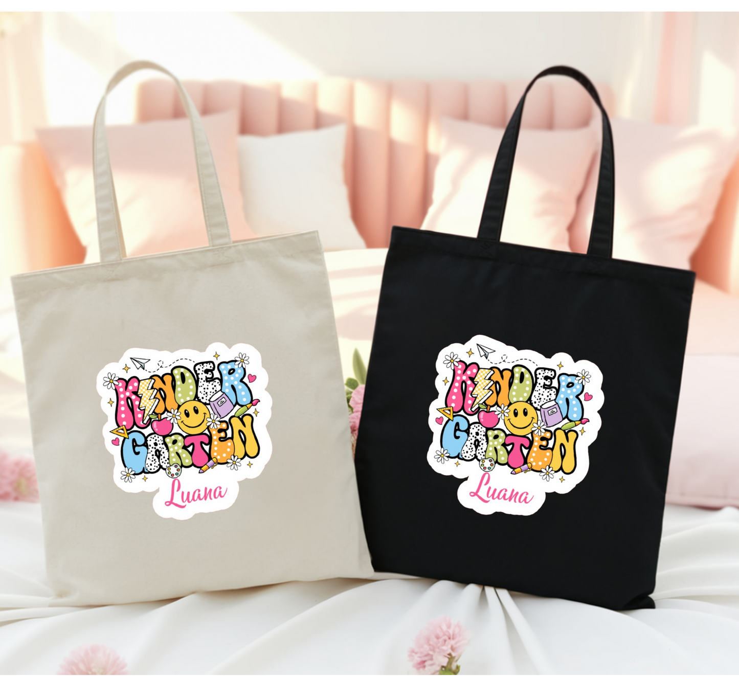 Kindergartentasche personalisiert Name, Stoffbeutel Kindergarten Motiv, Jutebeutel Kita Baumwolltasche, Geschenk Kindergartenstart, Kita