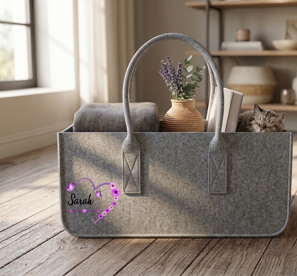 Filztasche Personalisiert Name Herz Blumen Geschenk Frauen Tasche Filz Shopper