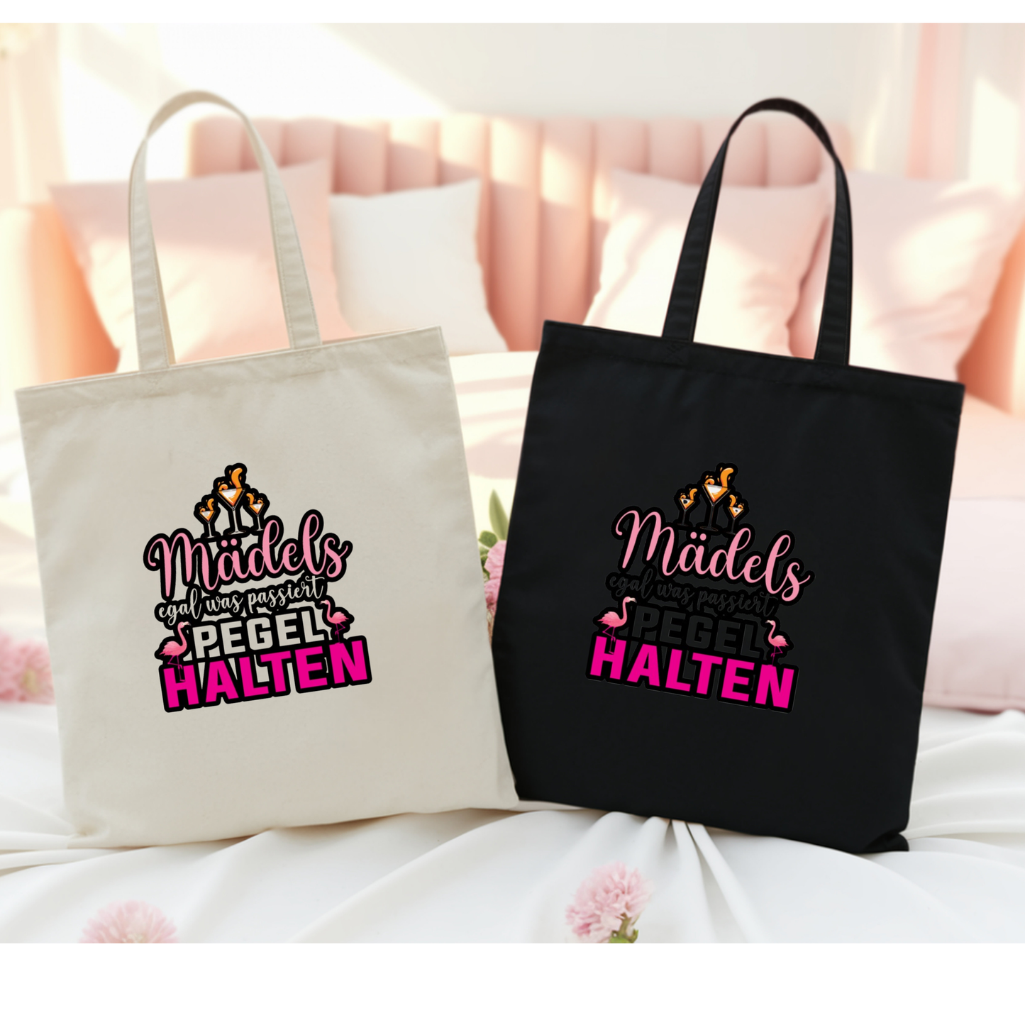 Mädels Pegel halten Stofftasche, Jutebeutel Mädelsurlaub Lustig, Baumwolltasche JGA Team Braut, Mallorca Strandtasche Geschenk