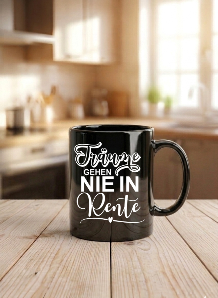 Tasse Träume Gehen NIE IN Rente Geschenk Renteneintritt Ruhestand Spruch. NEU: Auch im Color Design erhältlich!