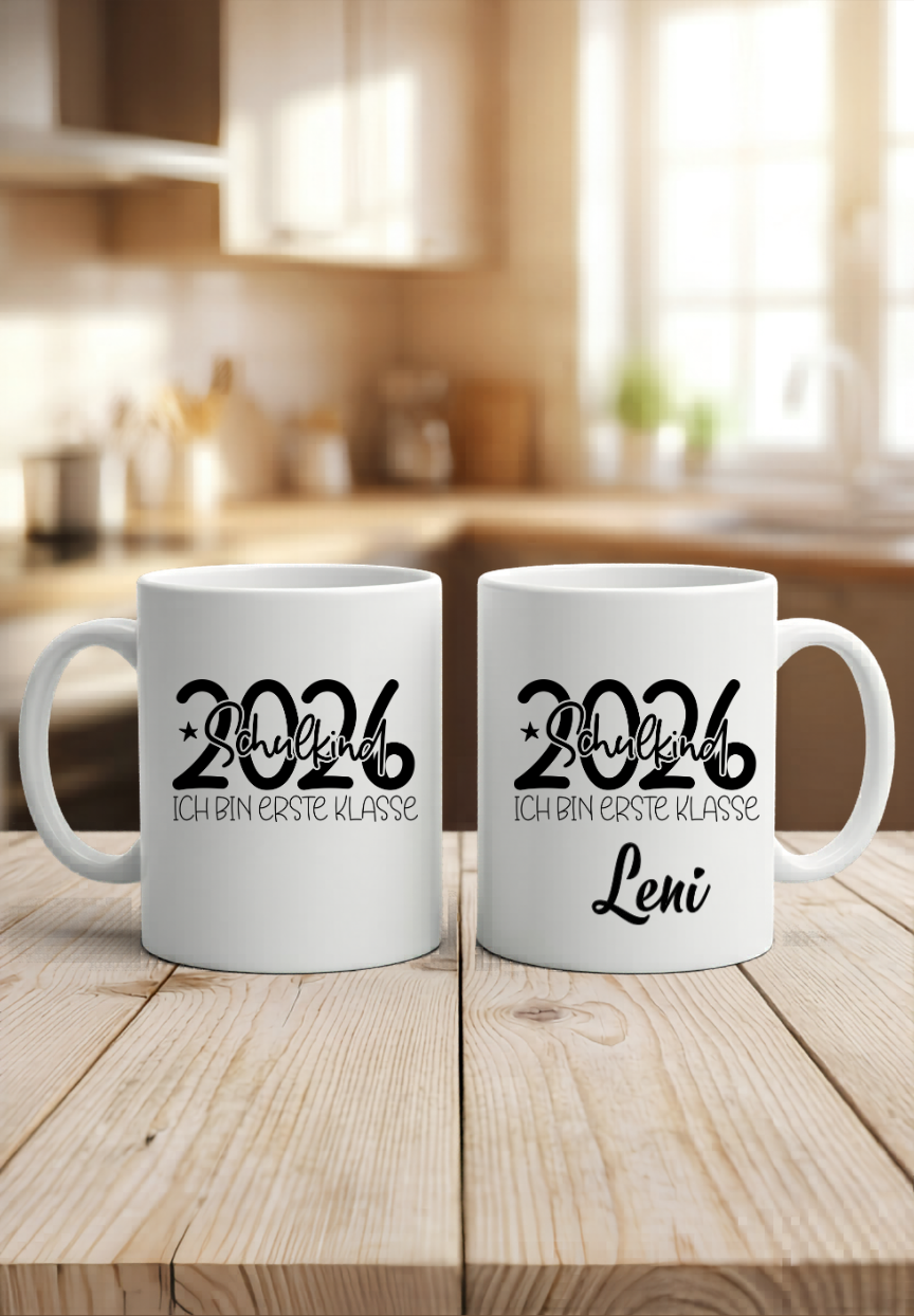 Personalisierte Tasse Schulkind 2026, Geschenkidee Einschulung Junge Mädchen, Becher mit Namen Schultüte, Kita Abschied Keramik