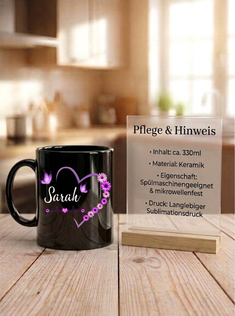 Personalisiere Tasse mit Name Herz Schmetterling Geschenk Frauen