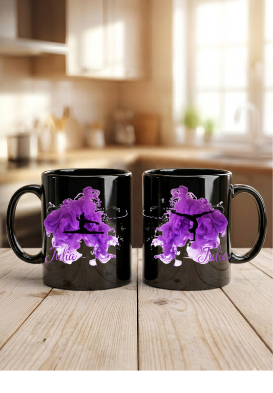 Tasse Turnerin personalisiert Name, Turnen Geschenk Mädchen, Kunstturnen Becher schwarz weiß bunt, Kinder Geburtstag Sportlerin