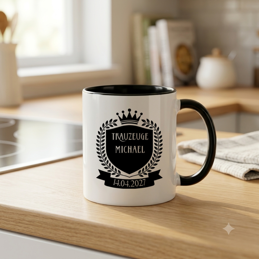 Trauzeuge Tasse Personalisiert Name Datum Geschenk Hochzeit Trauzeugen Frage Wappen Kaffeetasse Keramik Männer Bester Freund Deko Schwarz