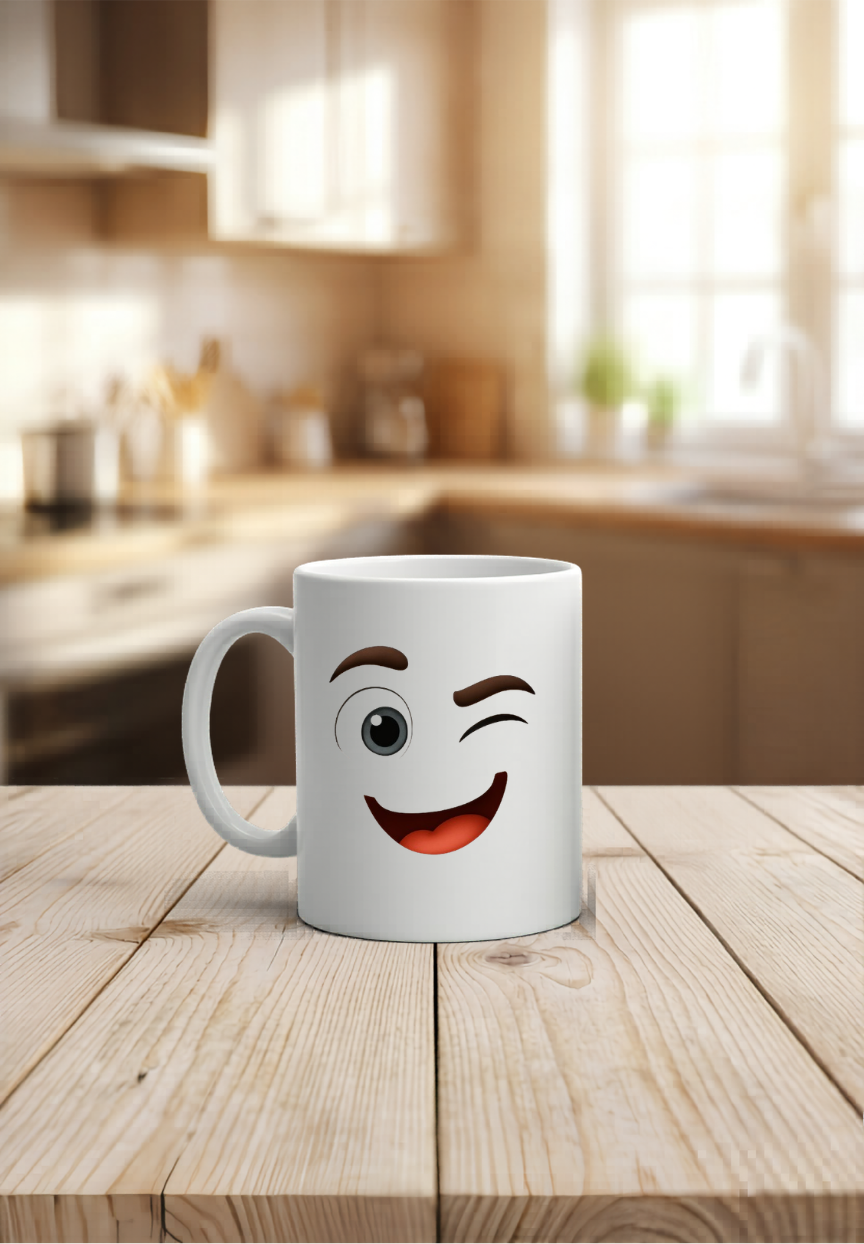 Stimmungstasse Emoji personalisiert, Gefühlstasse Kinder Keramik, Lustige Büro Tasse Emotionen, Kaffeetasse Gesicht weiß 6 Motive