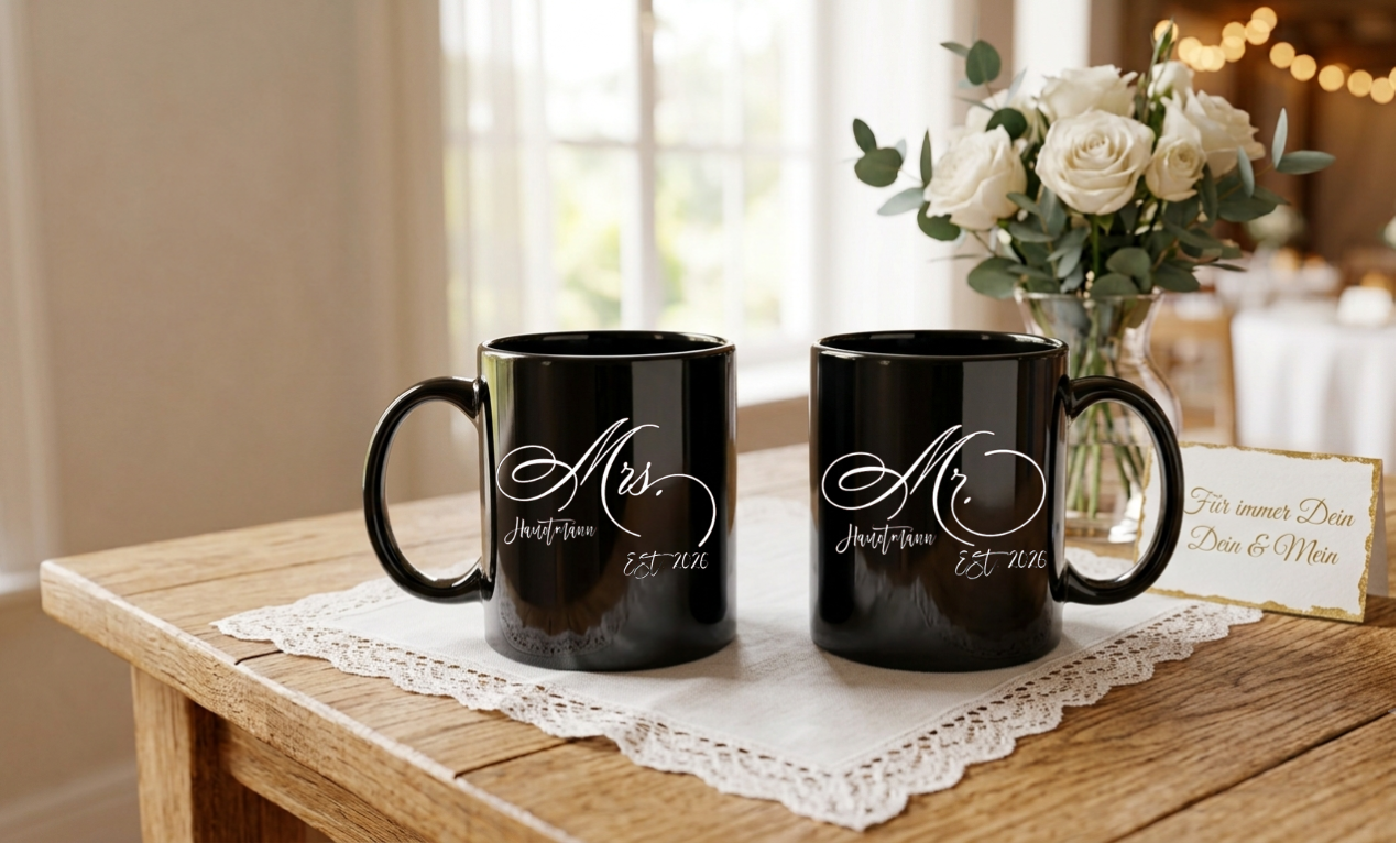 Tasse Hochzeit Personalisiert Mr Mrs Geschenk Hochzeitsdatum Name Pärchen Tasse Bunt Schwarz Weiss Kaffeetasse Partner Geschenkidee