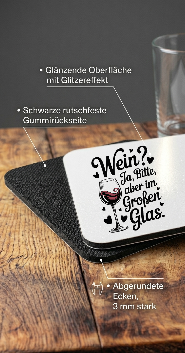 Glasuntersetzer rutschfest, Wein Deko Geschenk, Untersetzer mit Glitzereffekt, Geschenk zum Einzug, Wein Mitbringsel, Tischdeko Glas