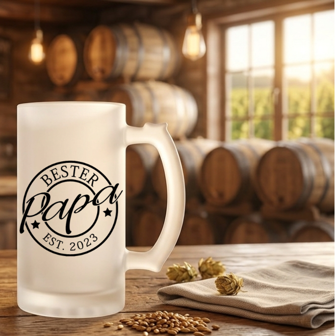 Bierglas Bester Papa personalisiert mit Jahr Bierkrug satiniert Geschenk Vatertag Geburtstag Papa Geschenkidee Bierseidel EST Wunschjahr