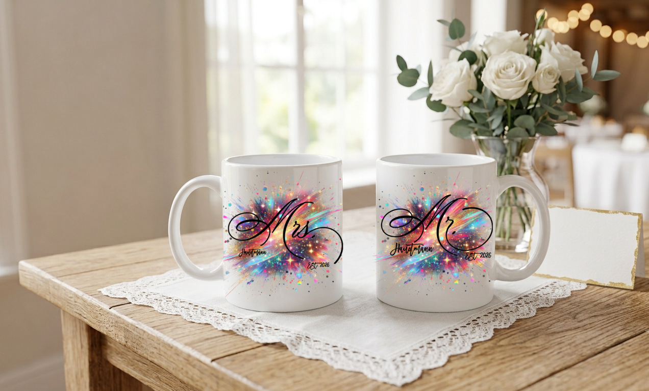 Tasse Hochzeit Bunt Personalisiert Special Color Edition Geschenk Mr Mrs Name Hochzeitsdatum Kaffeetasse Partner Pärchen Geschenkidee