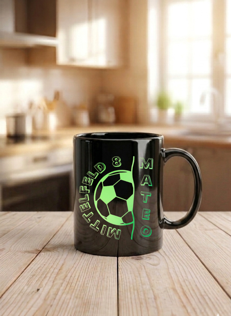 Personalisiertes Fussball Tasse Geschenk Name Rückennummer Nummer