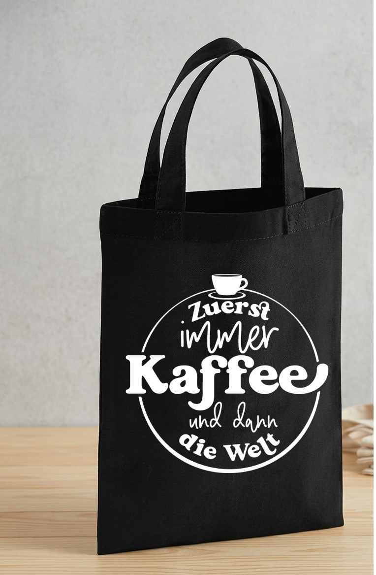 Kleine Geschenktasche Kaffee, Mini Baumwolltasche lustig, Mitbringsel Kaffeeliebhaber, Kaffeegeschenk Beutel Stoff