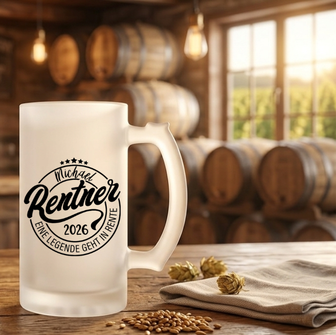 Bierglas Rente personalisiert Bierkrug Geschenk Rentenbeginn Eine Legende geht in Rente Glaskrug Kollege Abschied Ruhestand Männergeschenk