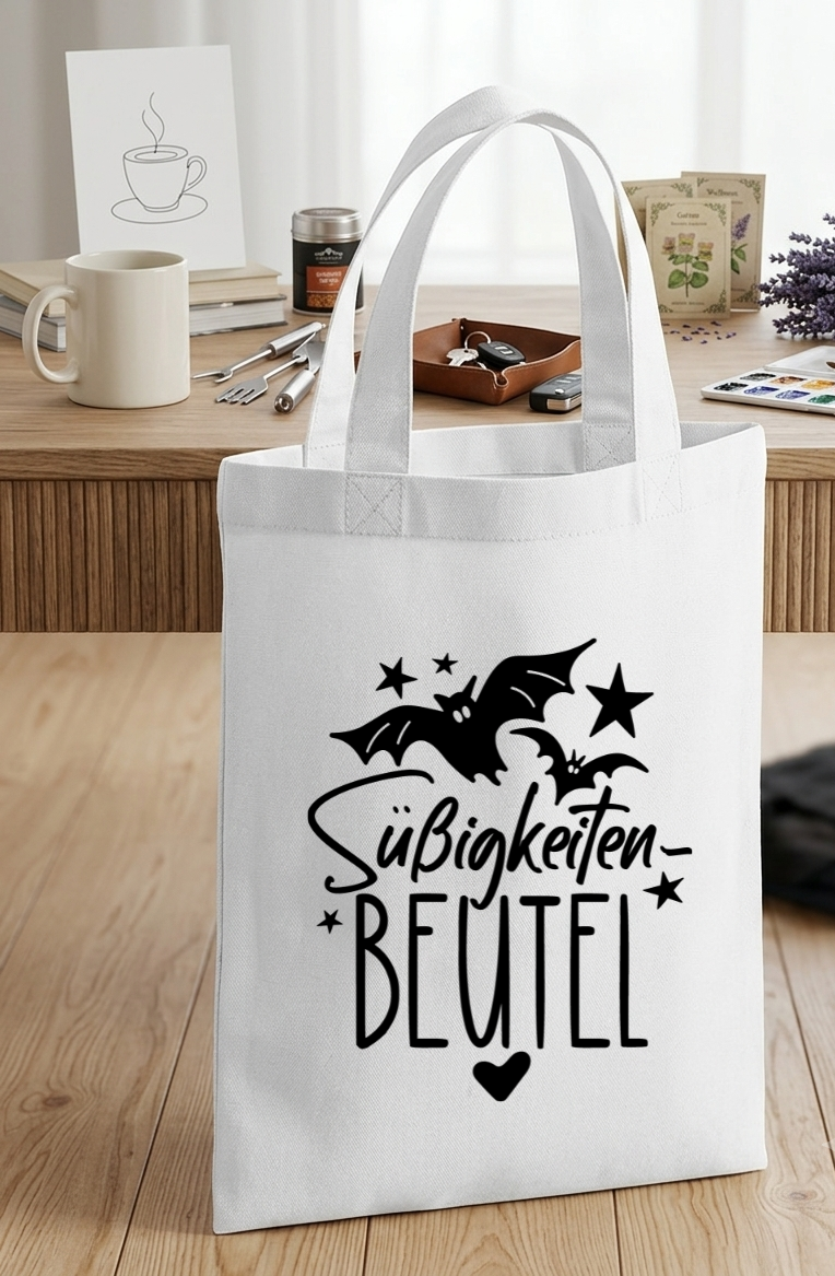 Mini Halloween Tasche für Kinder, Kleiner Süßigkeiten Beutel, Jutebeutel weiß Mini, Süßes oder Saures Beutel klein
