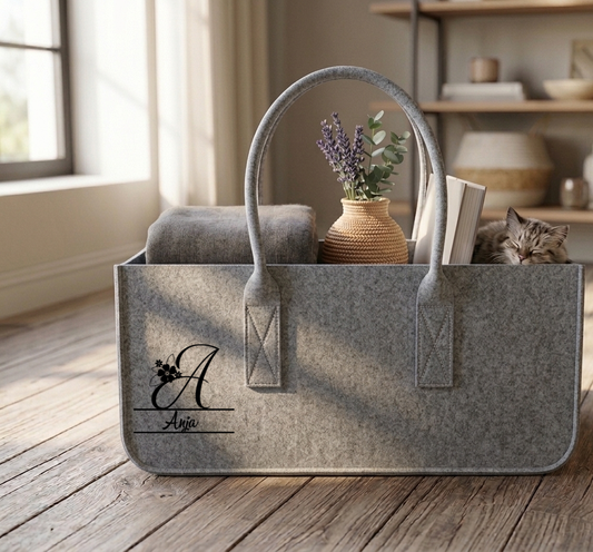 Filztasche personalisiert Name Buchstabe, Einkaufskorb Buchstabe A-Z Namen, Einkaufskorb groß mit Henkel, Aufbewahrungstasche Monogramm