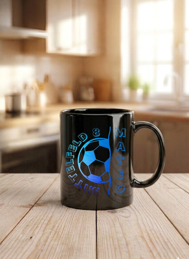 Personalisiertes Fussball Tasse Geschenk Name Rückennummer Nummer