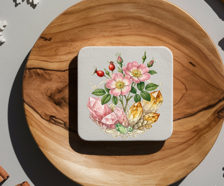 Untersetzer Gläser Botanik Kristall Set 4er 6er Geschenk Natur Deko Tisch