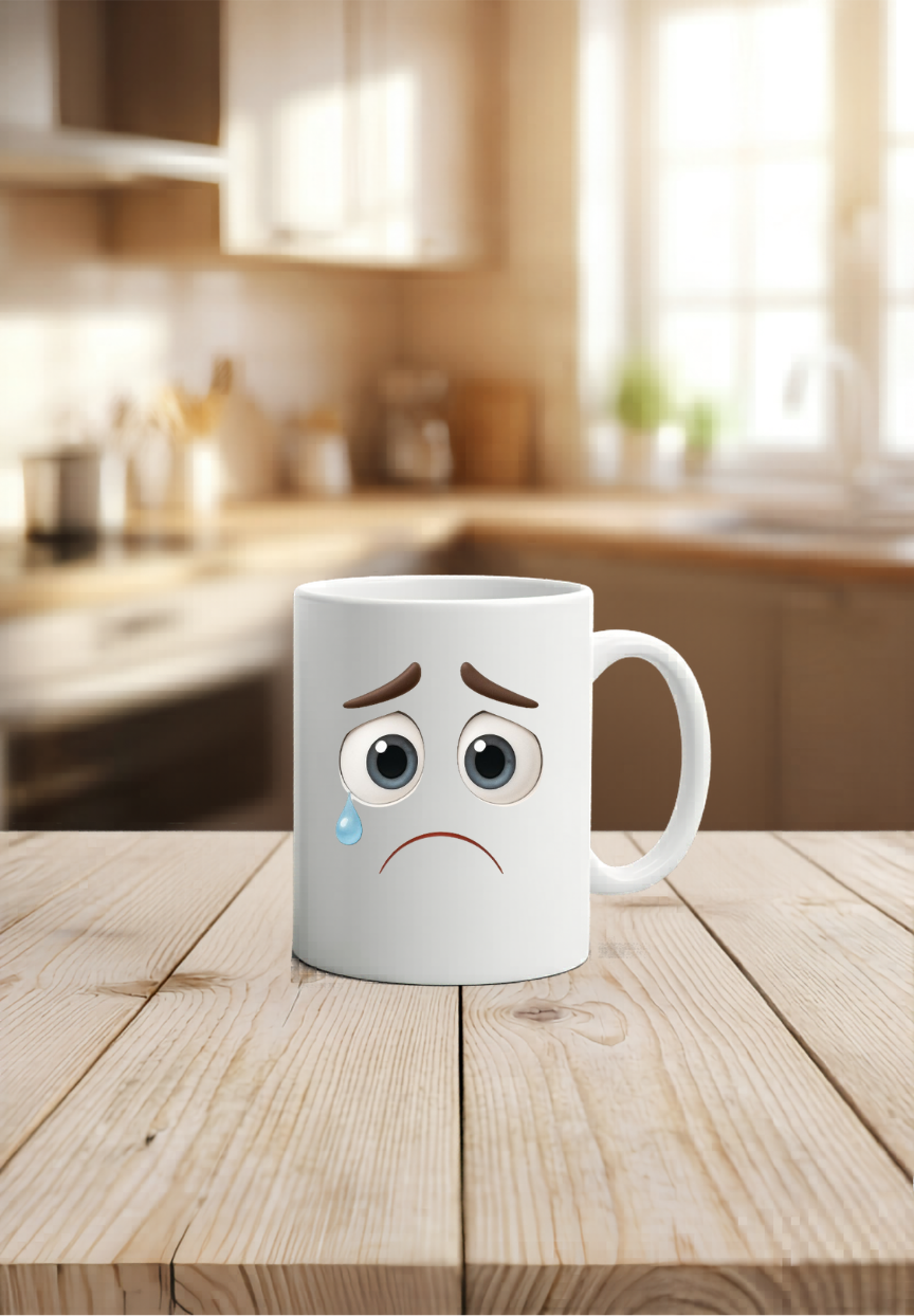 Stimmungstasse Emoji personalisiert, Gefühlstasse Kinder Keramik, Lustige Büro Tasse Emotionen, Kaffeetasse Gesicht weiß 6 Motive