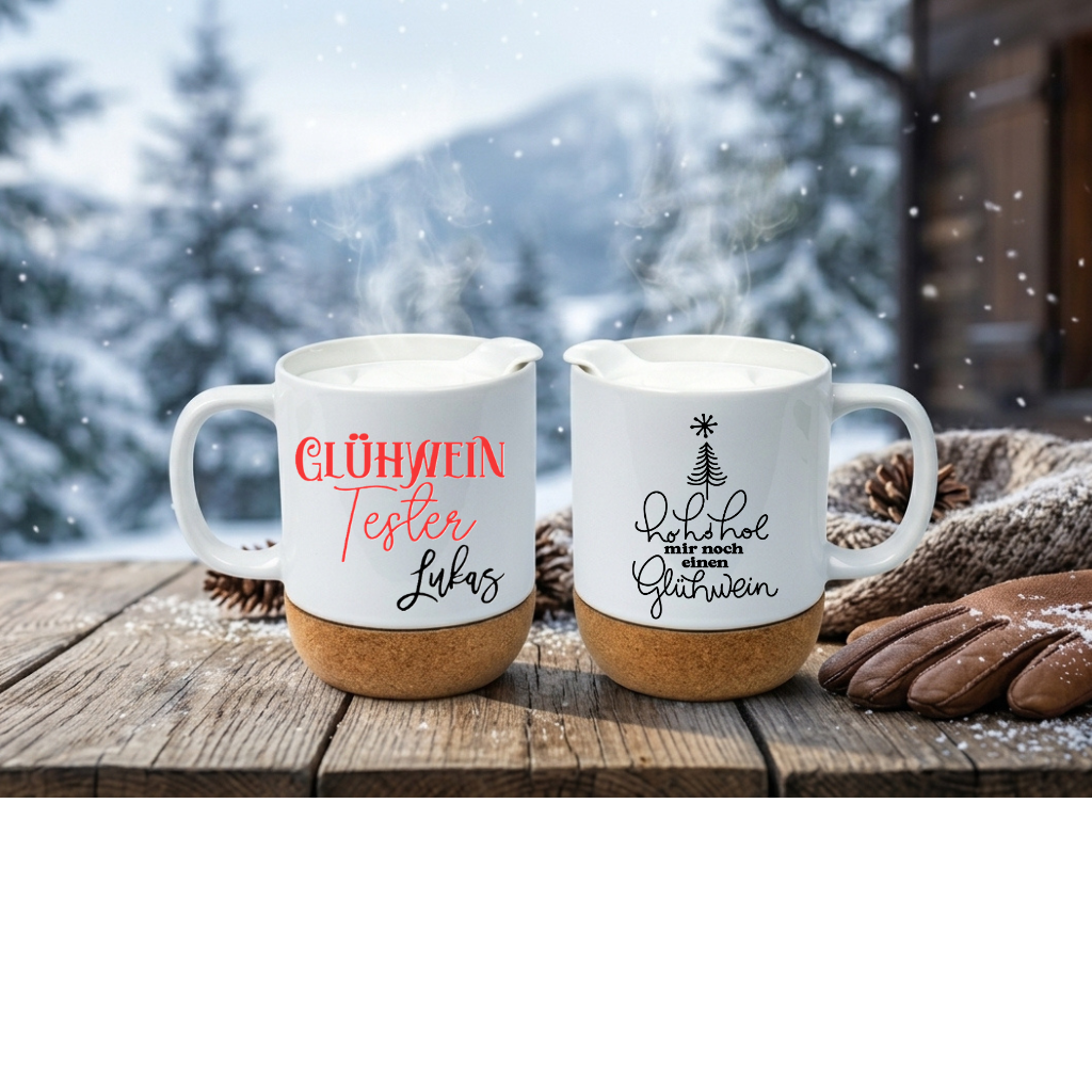 Glühwein Tasse personalisiert mit Name Kork Becher Hol mir noch einen Glühwein Lustige Weihnachtstasse Glühweintester Geschenk Weihnachten
