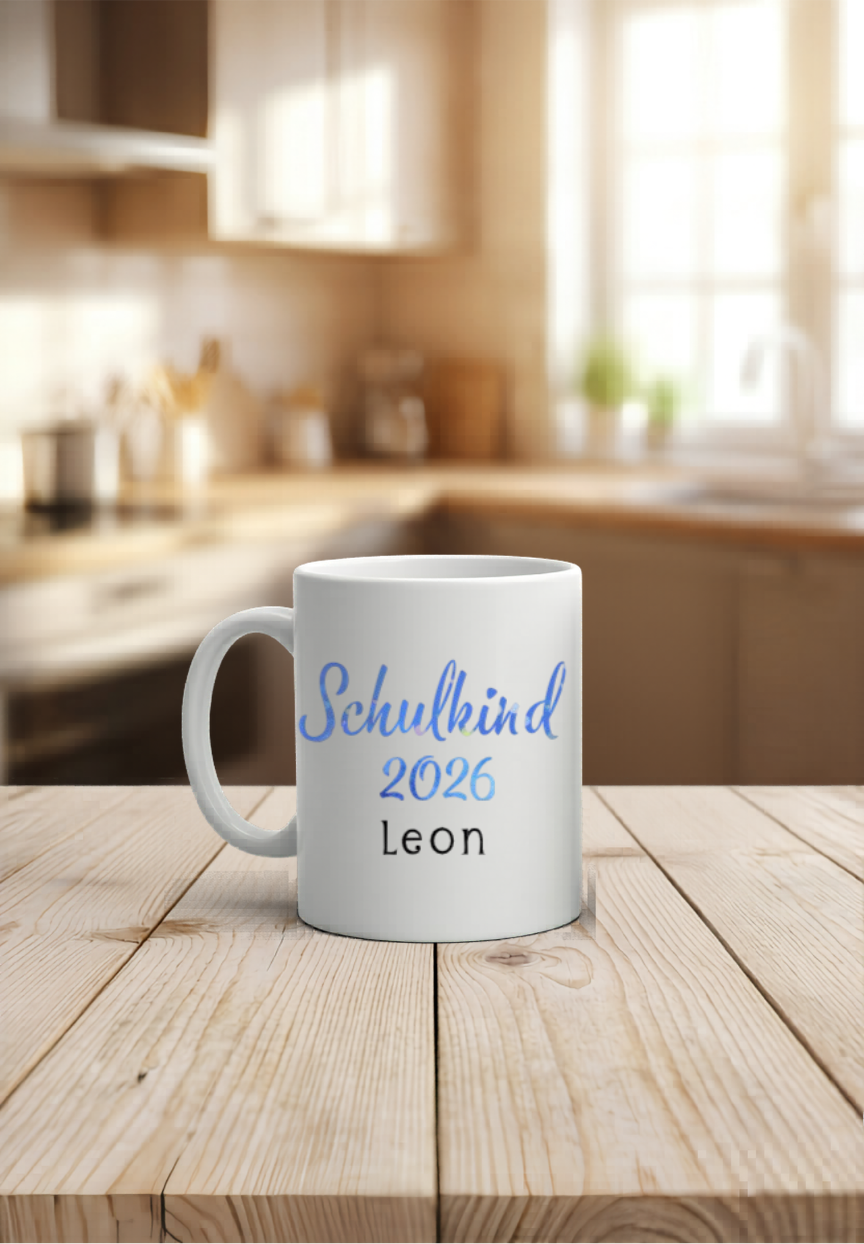 Schulkind 2026 Tasse personalisiert Name, Dino Drache Kaffeetasse Einschulung, Geschenk Schultüte Junge Mädchen, Keramiktasse bunt