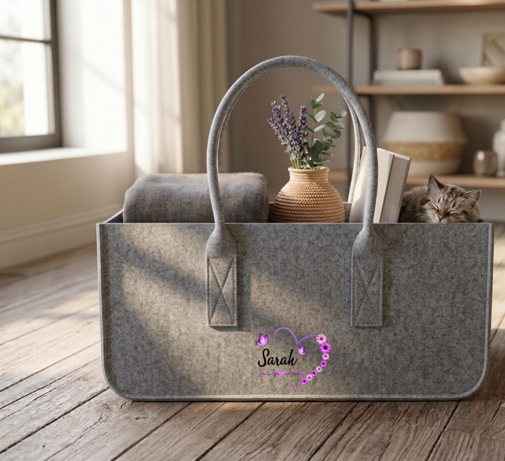 Filztasche Personalisiert Name Herz Blumen Geschenk Frauen Tasche Filz Shopper