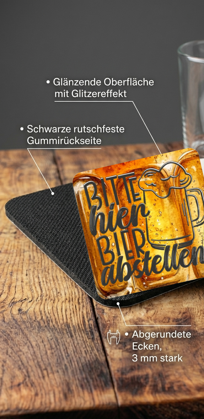 Bier Untersetzer rutschfest, Geschenk für Papa, Männerabend Deko, Glasuntersetzer Schrift weiß schwarz, Hausbar Zubehör, Bierdeckel