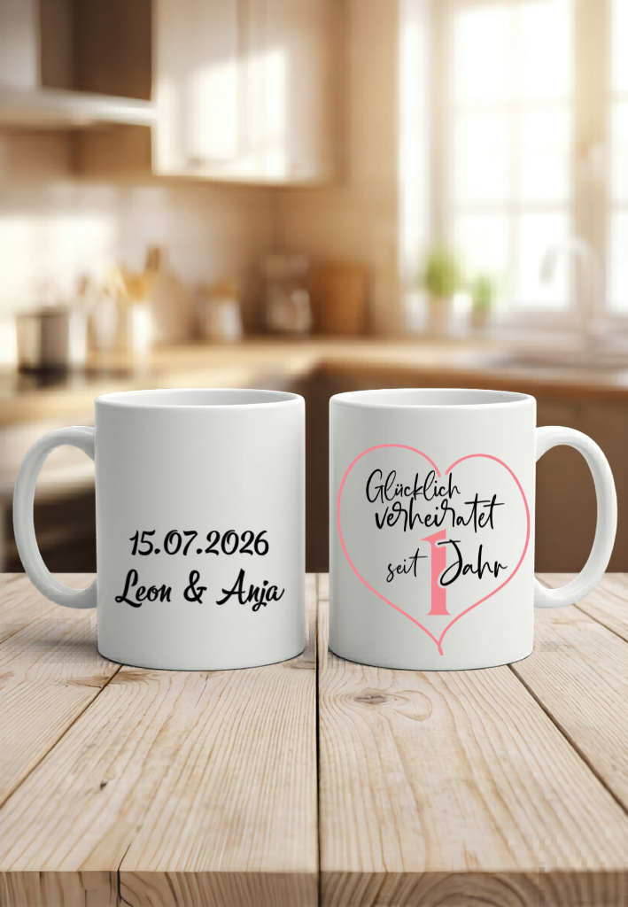Tasse Glücklich verheiratet, Hochzeitstag Geschenk, Kaffeetasse Jahrestag Silberne Goldene Hochzeit, Personalisiert Name Datum