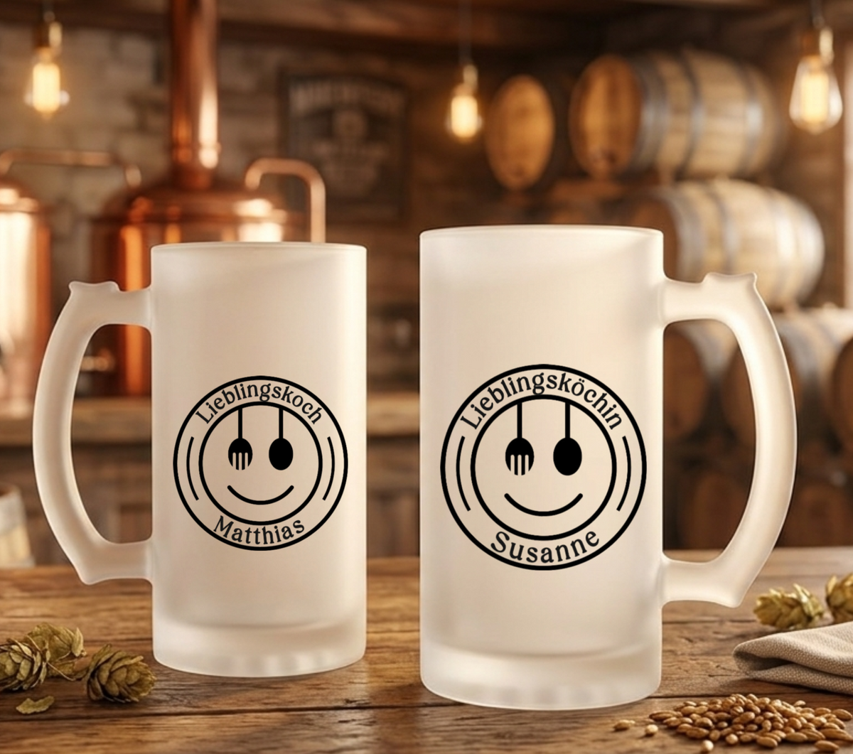 Bierglas personalisiert Name Lieblingskoch Geschenk Bierkrug satiniert Geburtstag Männer Geschenkidee Köchin Kochen Grillen Männergeschenk