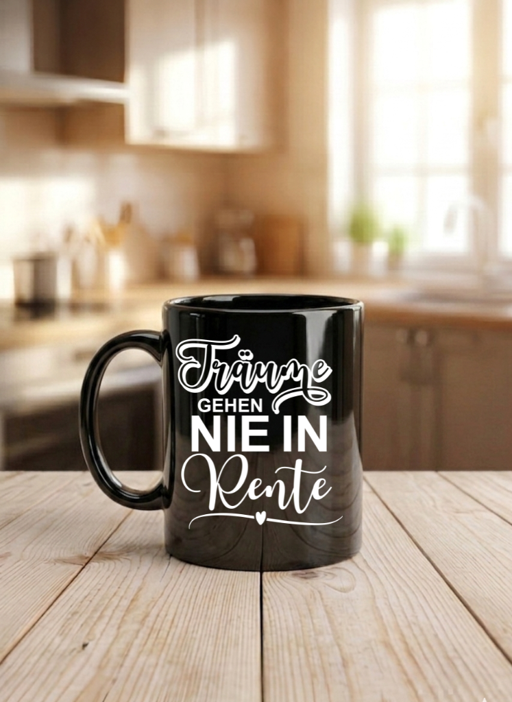 Tasse Träume Gehen NIE IN Rente Geschenk Renteneintritt Ruhestand Spruch. NEU: Auch im Color Design erhältlich!