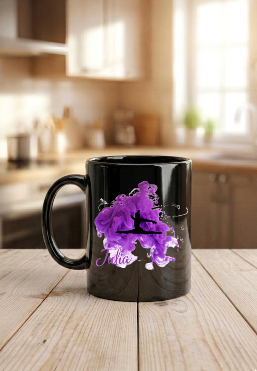 Tasse Turnerin personalisiert Name, Turnen Geschenk Mädchen, Kunstturnen Becher schwarz weiß bunt, Kinder Geburtstag Sportlerin