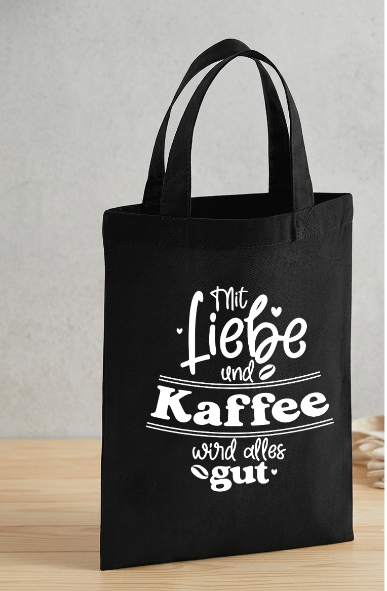 Kleine Geschenktasche Kaffee, Mini Baumwolltasche lustig, Mitbringsel Kaffeeliebhaber, Kaffeegeschenk Beutel Stoff
