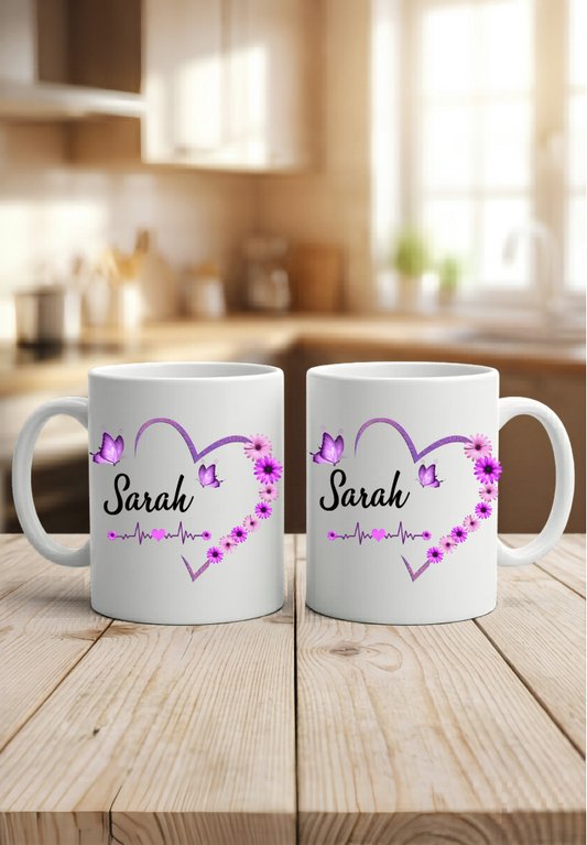 Personalisiere Tasse mit Name Herz Schmetterling Geschenk Frauen