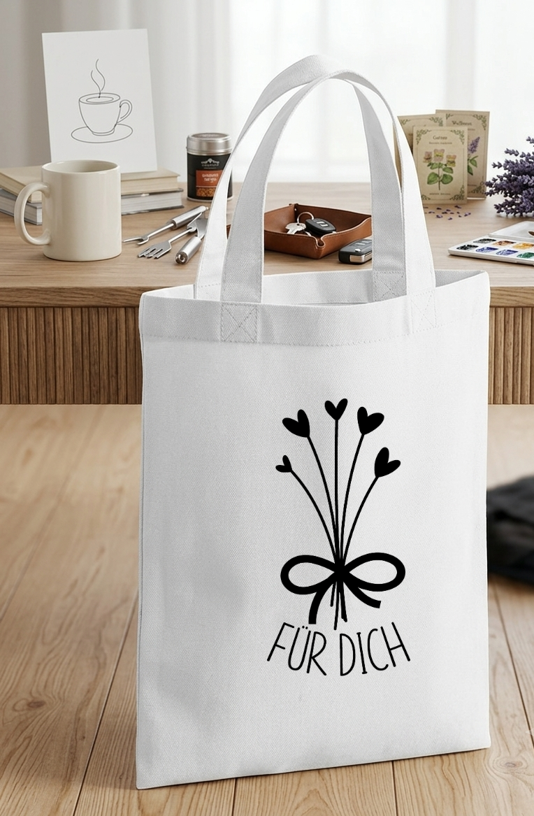 Kleine Geschenktasche Baumwolle, Mini Jutebeutel Danke sagen, Mitbringsel Verpackung Kleinigkeit für dich, Stoffbeutel Gastgeschenk weiß